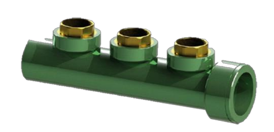 Three-outlet PPR manifold — Ø 63 1/2 M