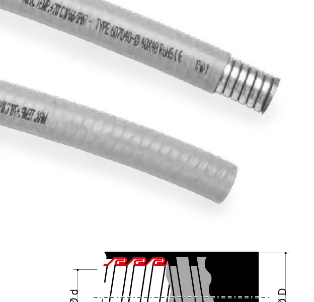 Pliable conduit — Double interlocking stainless steel AISI 304 coated in smooth PVC 607dx