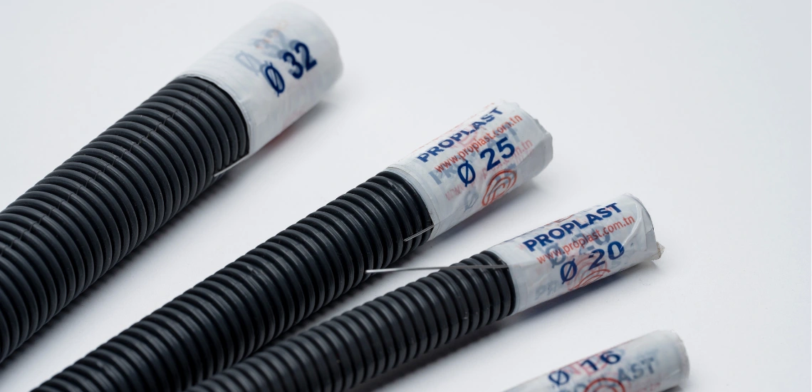 ELECTROPRO grey corrugated conduit with draw wire