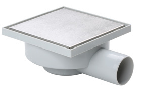 Floor drain with satin stainless steel tile-insert grate — SOPAL