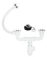 Double-bowl sink waste with rectangular overflow and chain — SOPAL