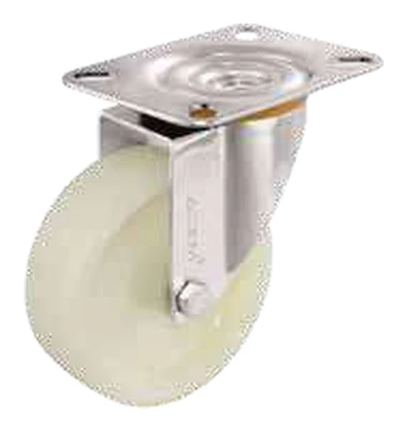 Swivel caster in sheet steel, with screw mounting plate, polyamide wheel with roller bearing by ACEM — 801000