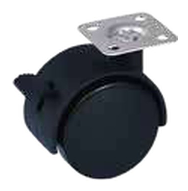 Furniture caster in black polyamide with mounting plate and brake by ACEM — 801300