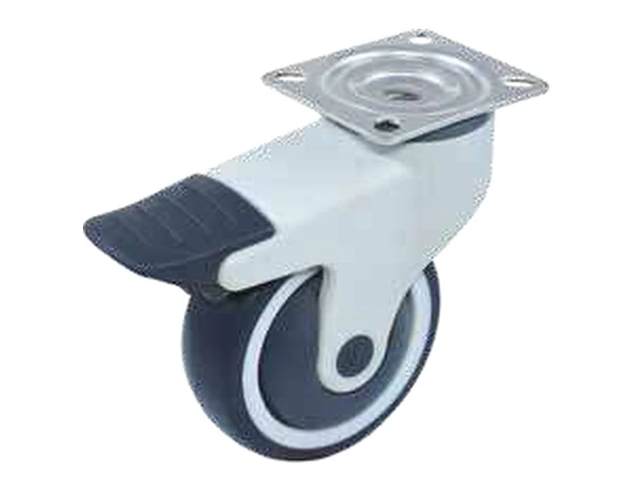 Medical caster in nylon with mounting plate and brake — 801400