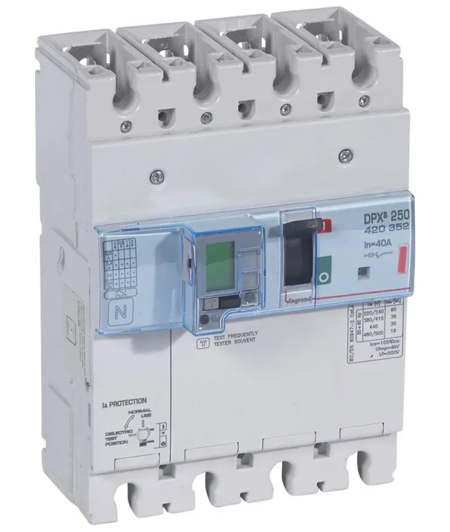 Disjoncteur électronique différentiel DPX³250 pouvoir de coupure 36kA 400V~ – 4P – 40A — Legrand — 420352