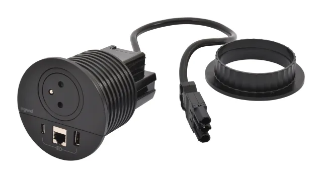 Legrand Incara furniture power module — 250V, IP20, Black — 654702F