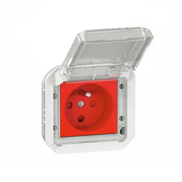 Prise de courant 2P+T à détrompage étanche Plexo 16A 250V IP55 IK08 avec enjoliveur finition gris — Legrand — 069553L