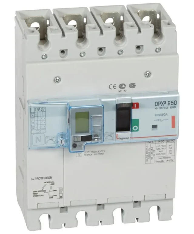 Disjoncteur magnétothermique différentiel DPX³250 pouvoir de coupure 36kA 400V~ – 4P – 250A — Legrand — 420259