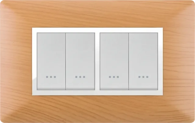 STIEL ALPHA Élégance 4-module rectangular teak wood effect cover plate with chrome trim