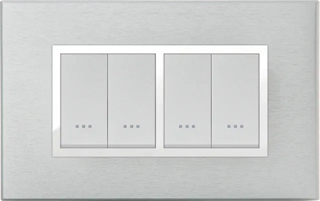 STIEL ALPHA Prestige 4-module rectangular brushed anodised aluminium cover plate