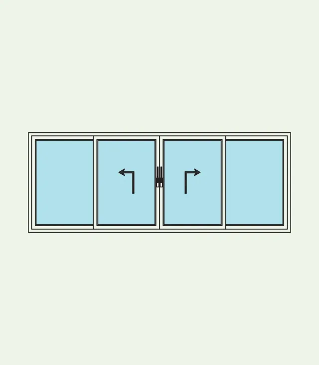 Porte-fenêtre aluminium à levage — 4 vantaux, 2 fixes + 2 coulissants