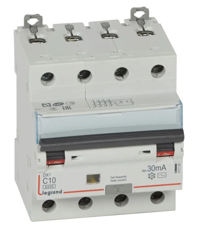 Legrand DX³ RCBO — 10A, 4 modules, IP20 — 411185