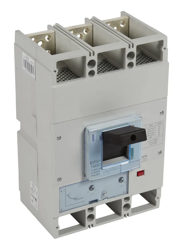 Disjoncteur magnétothermique DPX³1600 pouvoir de coupure 50kA 400V~ – 3P – 630A — Legrand — 422263