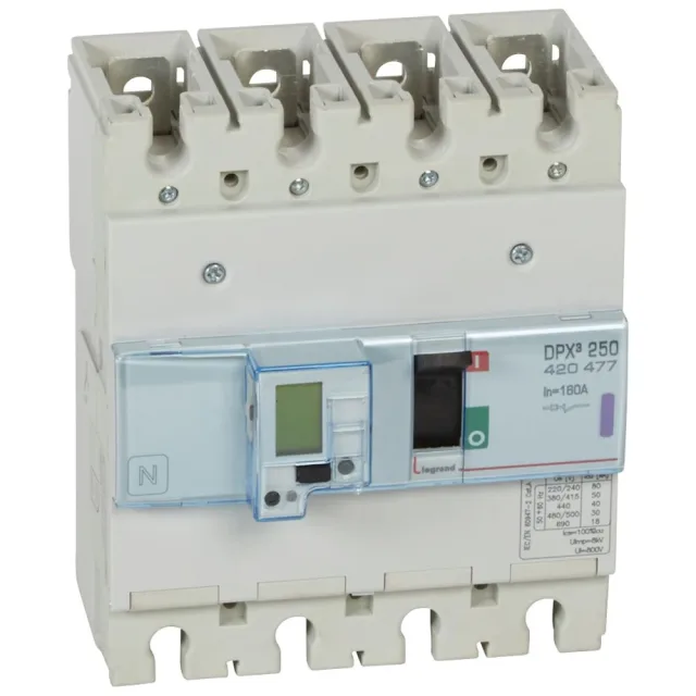 Legrand DPX³ 250 electronic moulded-case circuit breaker — 160A, 4 poles, 50kA Icu at 400V, IP30 — 420477