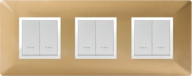 STIEL ALPHA Élégance 6-module square gold cover plate with chrome trim