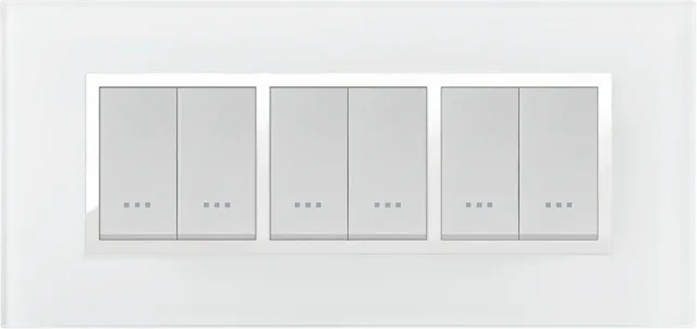 STIEL ALPHA Prestige 6-module rectangular white glass cover plate