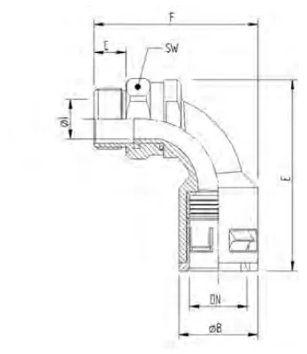 Polyamide fittings — Elbow 90° metallic swivel thread 5029
