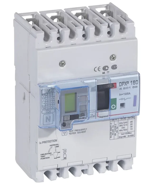 Legrand DPX³ 160 thermal-magnetic moulded-case circuit breaker — 125A, 4 poles, 50kA Icu at 400V, IP30 — 420156
