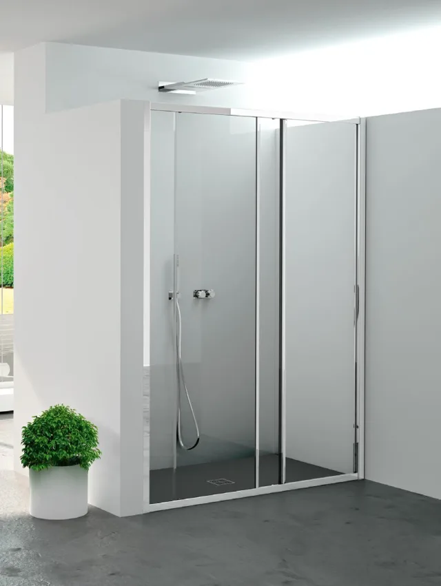 Shower enclosure Lena corner two fixed panels + two sliding doors — SOPAL