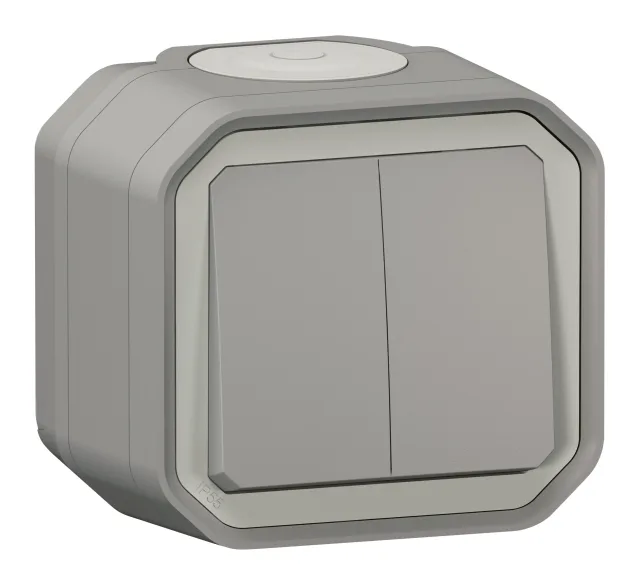 Commande double étanche pour réaliser 3 fonctions Plexo IP55 IK08 livrée complète pour fixation saillie – gris — Legrand — 069715L