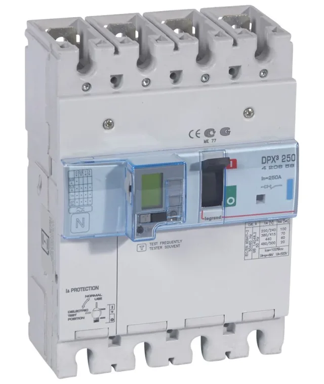Legrand DPX³ 250 electronic moulded-case circuit breaker — 250A, 4 poles, 70kA Icu at 400V, IP30 — 420659