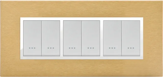 Plaque rectangulaire 6 modules laiton doré STIEL ALPHA Prestige
