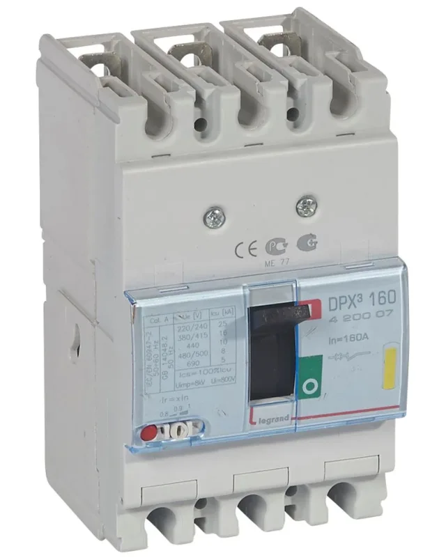 Legrand DPX³ 160 thermal-magnetic moulded-case circuit breaker — 160A, 3 poles, 16kA Icu at 400V, IP30 — 420007