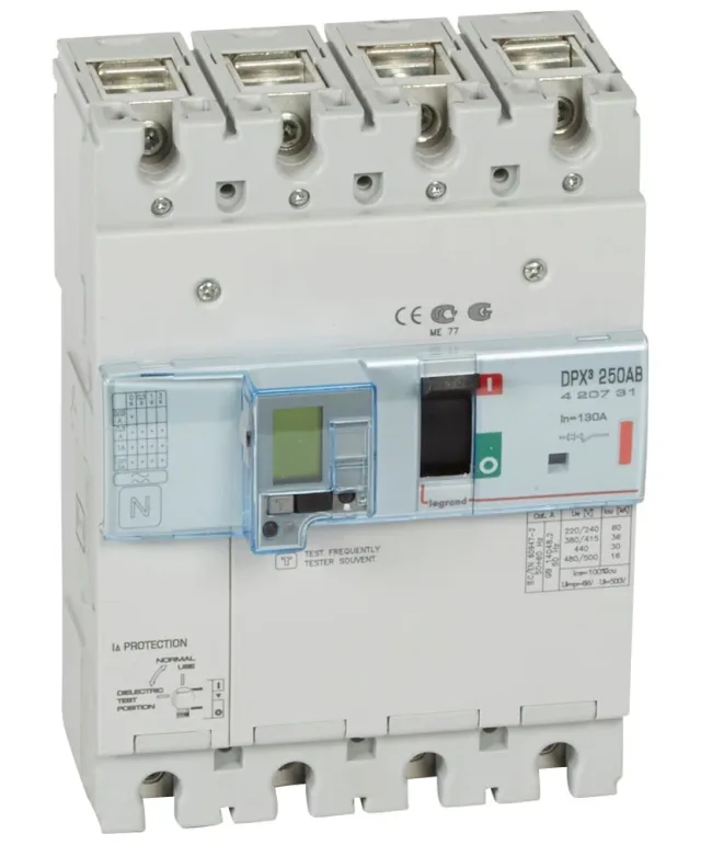 Legrand DPX³ 250 moulded-case circuit breaker — 130A, 4 poles, 36kA Icu at 400V, IP30 — 420731