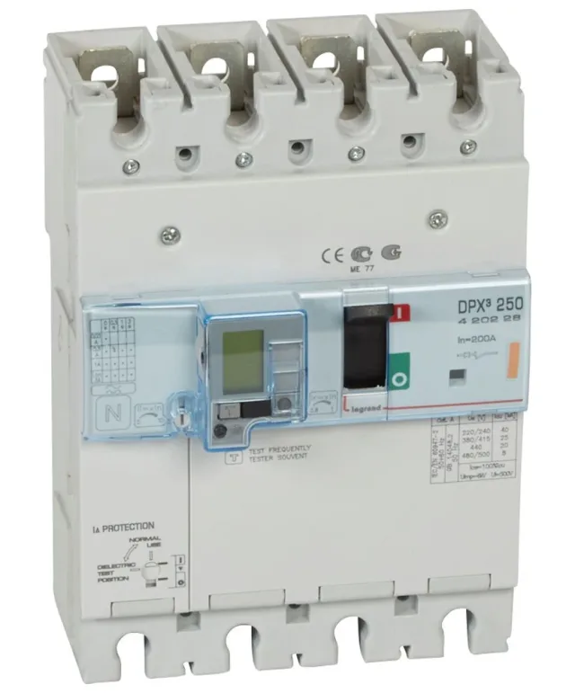 Disjoncteur magnétothermique différentiel DPX³250 pouvoir de coupure 25kA 400V~ – 4P – 200A — Legrand — 420228