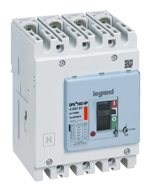 Legrand DPX³ 160 HP moulded-case circuit breaker — 160A, 4 poles, 36kA Icu at 400V, IP30 — 423721