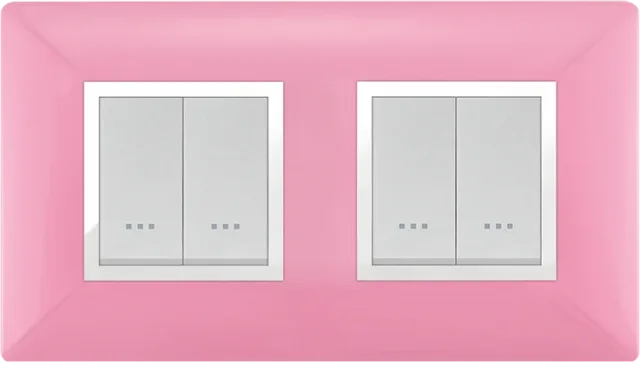 STIEL ALPHA Élégance 4-module square pink cover plate with chrome trim