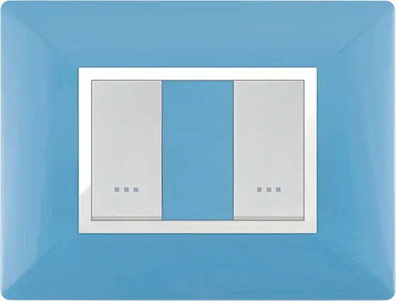 Plaque rectangulaire 2 modules bleu pastel à enjoliveur chromé STIEL ALPHA Élégance