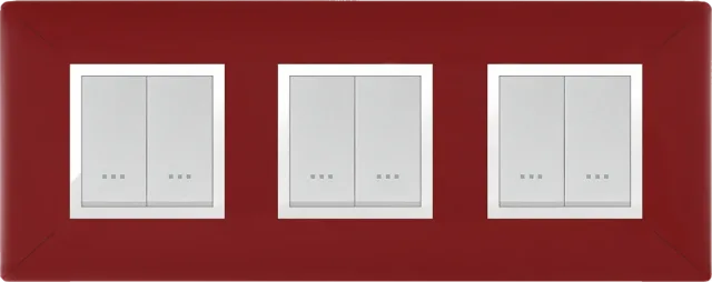 STIEL ALPHA Élégance 6-module square burgundy cover plate with chrome trim