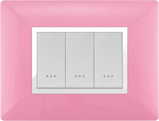 STIEL ALPHA Élégance 3-module rectangular pink cover plate with chrome trim