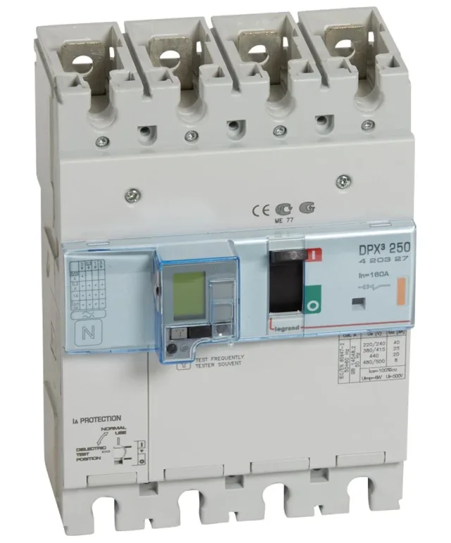 Disjoncteur électronique différentiel DPX³250 pouvoir de coupure 25kA 400V~ – 4P – 160A — Legrand — 420327