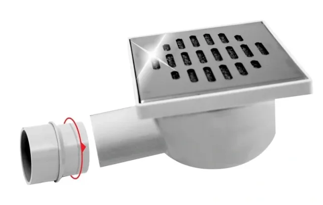 Floor drain in PVC adjustable 12 × 12 grate stainless steel EJIM JSB1105