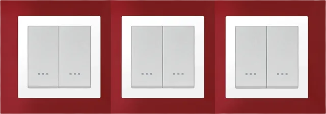 STIEL ALPHA Quadro 6-module square burgundy cover plate with chrome trim