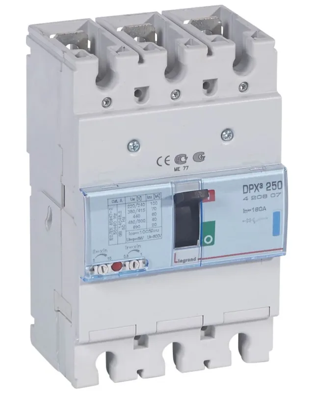 Disjoncteur magnétothermique DPX³250 pouvoir de coupure 70kA 400V~ – 3P – 160A — Legrand — 420607