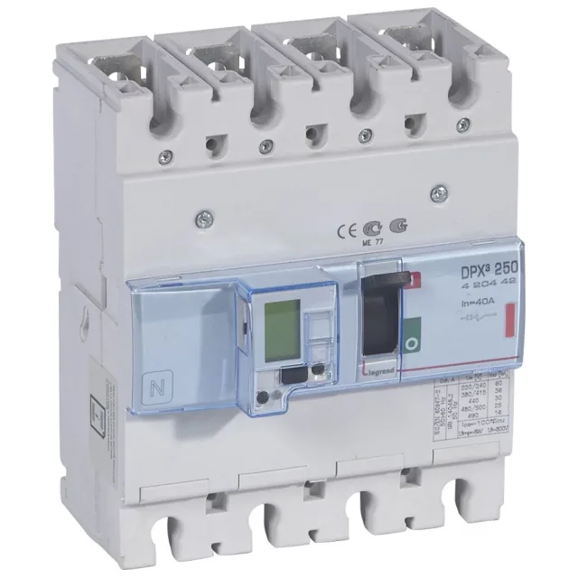 Legrand DPX³ 250 electronic moulded-case circuit breaker — 40A, 4 poles, 36kA Icu at 400V, IP30 — 420442