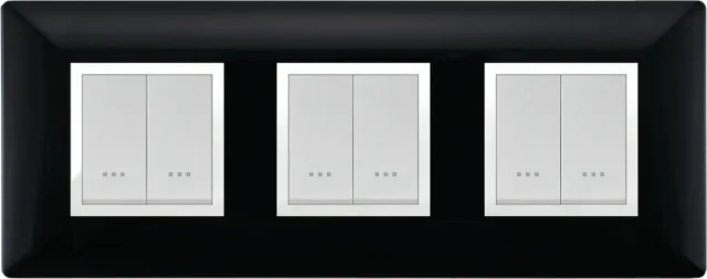 STIEL ALPHA Élégance 6-module square black cover plate with chrome trim