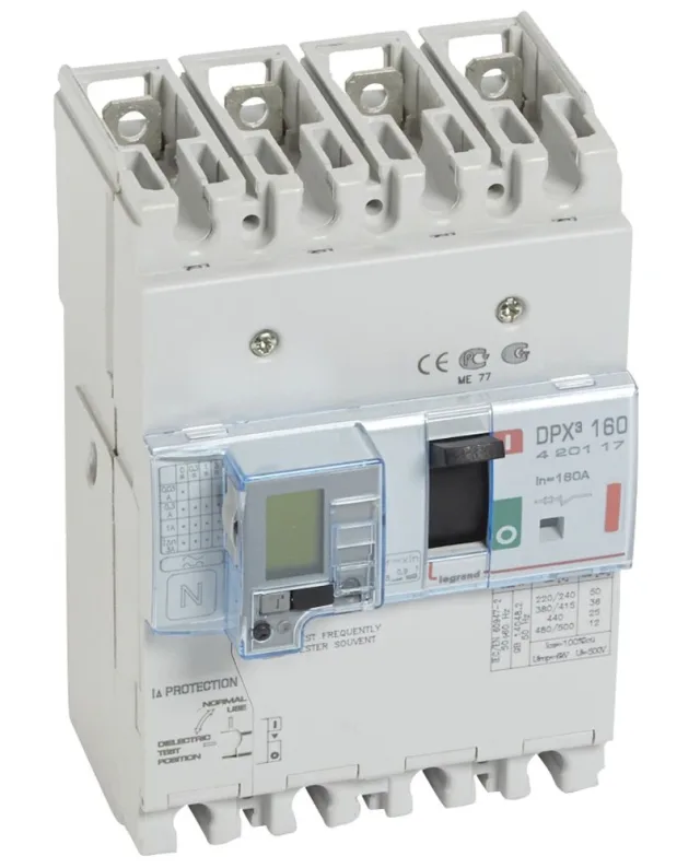 Disjoncteur magnétothermique différentiel DPX³160 pouvoir de coupure 36kA 400V~ – 4P – 160A — Legrand — 420117