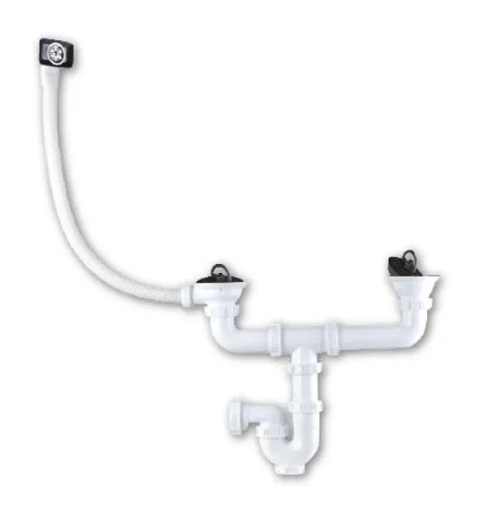 Waste tee double bowl with overflow+ring Cross trap — EJIM JCU3031