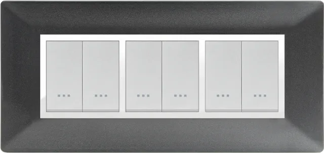 STIEL ALPHA Élégance 6-module rectangular metallic black cover plate with chrome trim - 703/6NM