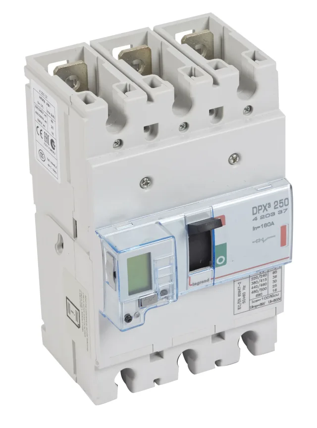 Legrand DPX³ 250 electronic moulded-case circuit breaker — 160A, 3 poles, 36kA Icu at 400V, IP30 — 420337