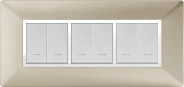 STIEL ALPHA Élégance 6-module rectangular champagne cover plate with chrome trim - 703/6C
