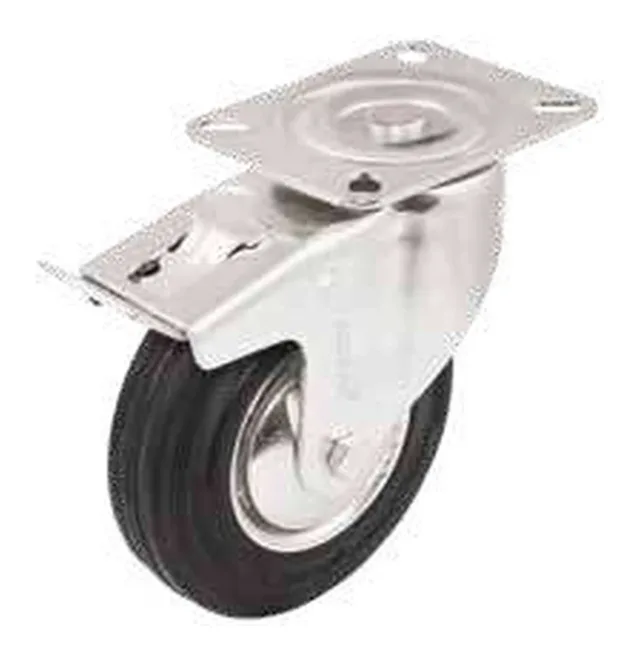 Swivel caster with brake in black rubber, with screw mounting plate — 801000