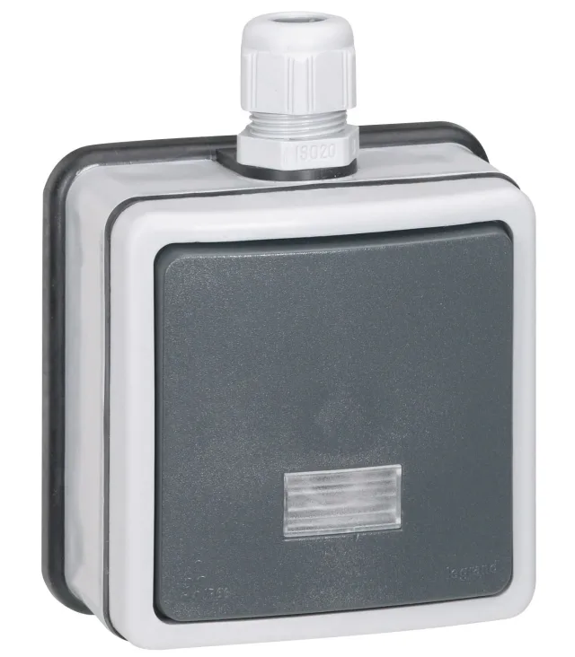 Poussoir étanche NO+NF à voyant Plexo IP66 complet 6A 250V~ – gris — Legrand — 090462