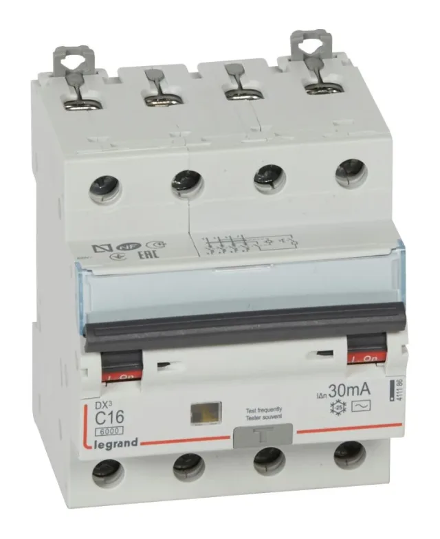 Legrand DX³ RCBO — 16A, 4 modules, IP20 — 411186