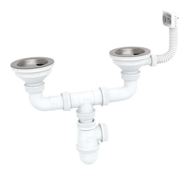 Stainless steel sink drainage assembly double-bowl with overflow Classic — SOPAL