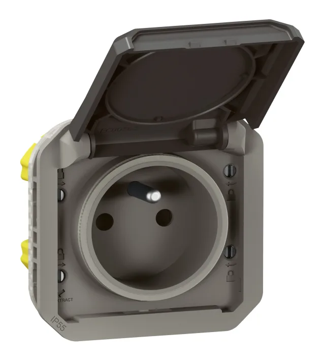 Prise de courant 2P+T étanche Plexo 16A 250V IP55 IK08 avec enjoliveur finition anthracite — Legrand — 069891L